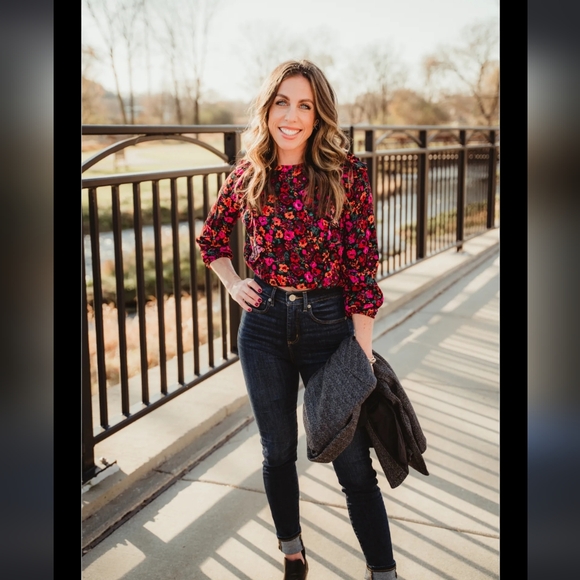 Bohemian Women Long Sleeve Floral Multicolor Blouse Size M 🤎 Wild Fable - Picture 6 of 10